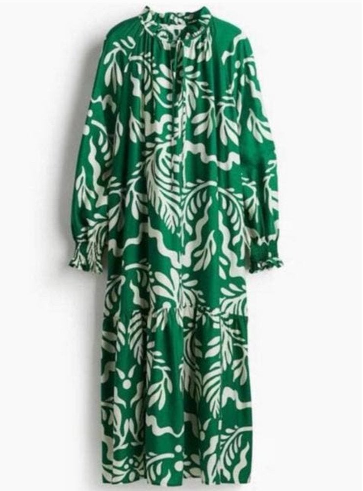 New- Frill Collar Dress in Green pattern. Size XXL viscose, Verzenden, Nieuw, Maat 46/48 (XL) of groter, Groen