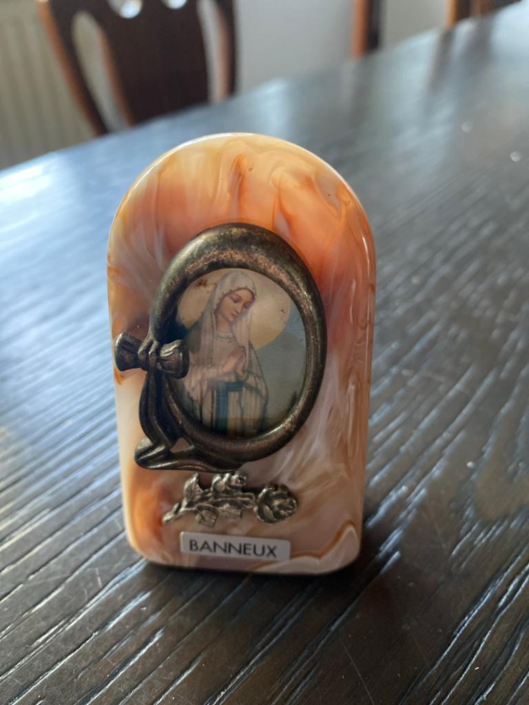 Vintage Mariabeeldje Banneux - Marmerlook, Ophalen of Verzenden, Zo goed als nieuw