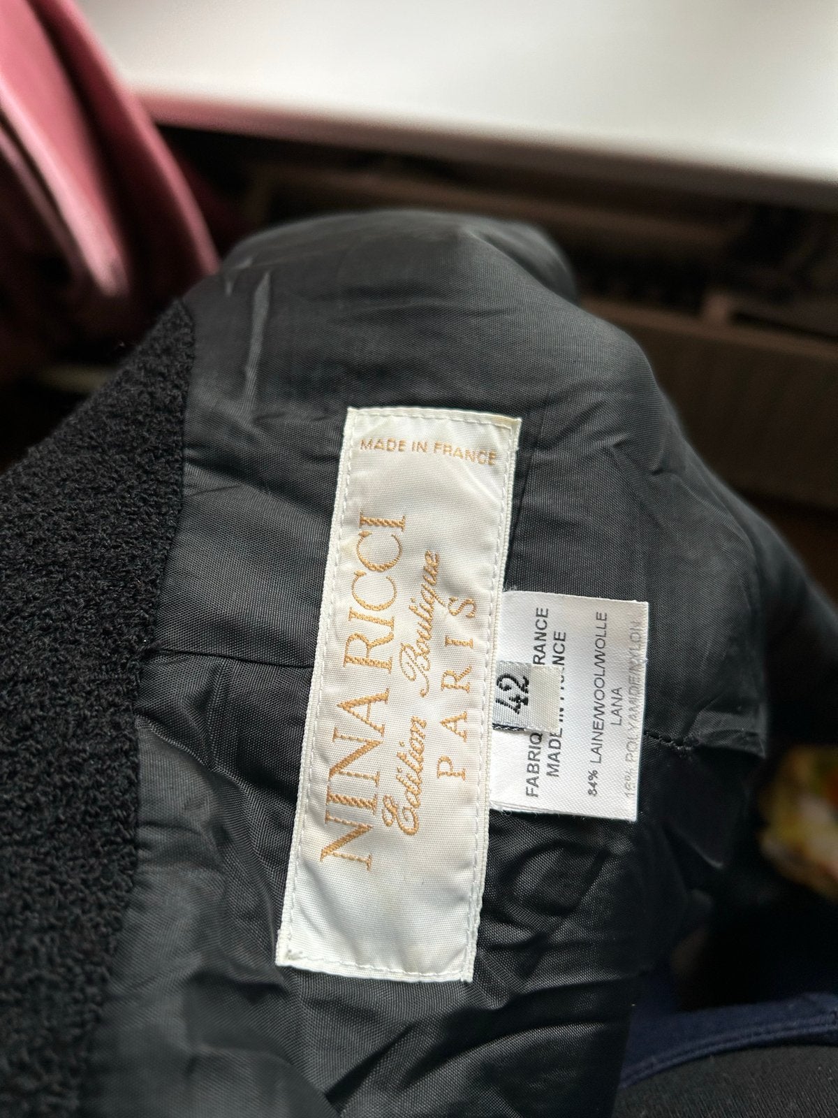 Nina Ricci wollen jas - zwart- Super kwaliteit, Ophalen, Zo goed als nieuw, Maat 42/44 (L), Zwart