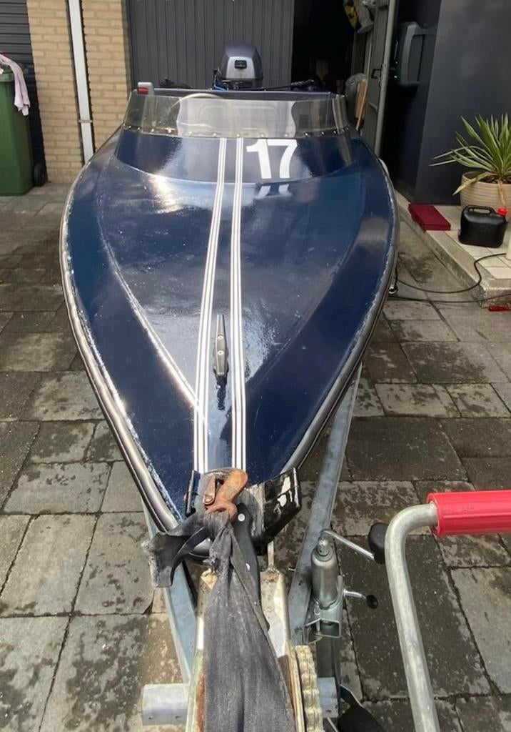 Spitfire speedboot 8pk blauw, Watersport en Boten, Speedboten, Gebruikt, 3 tot 6 meter, Benzine, Minder dan 70 pk, Polyester, Buitenboordmotor