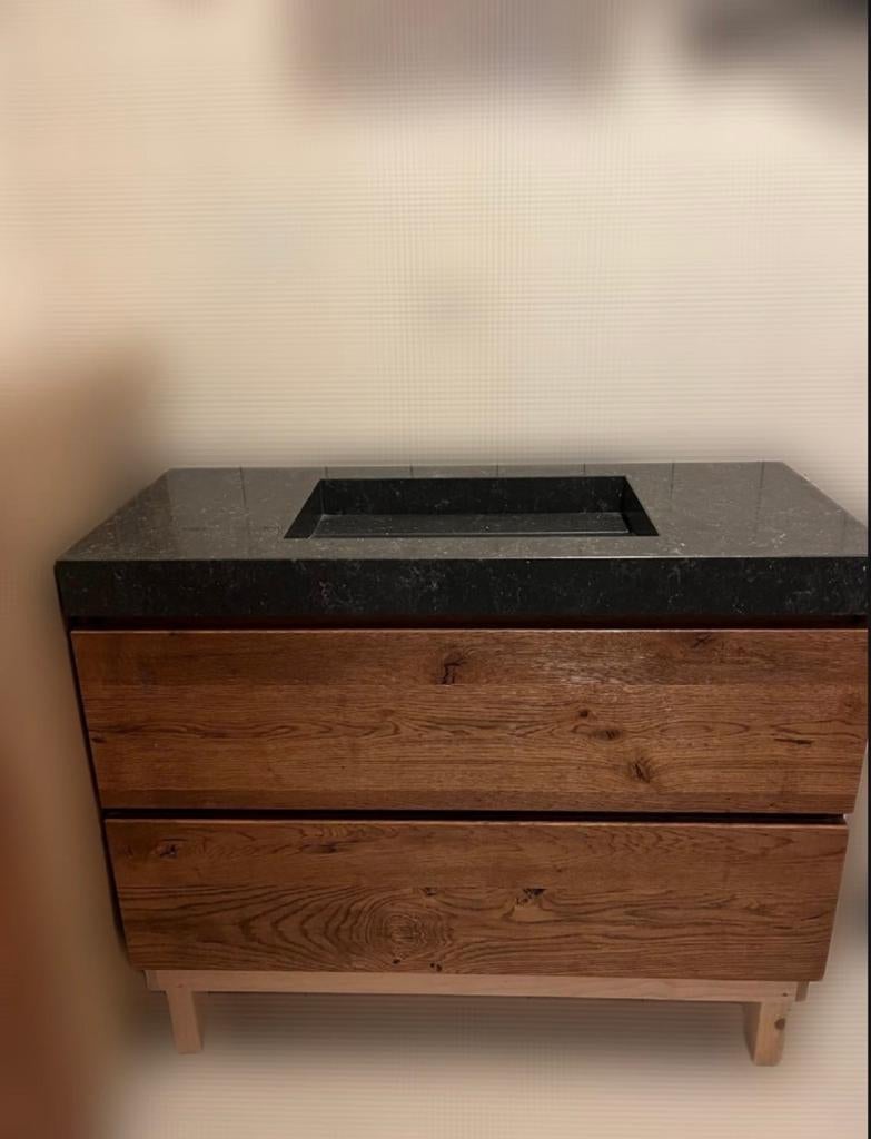 Luxe Eiken Badkamermeubel met Antraciet Composiet Blad + Kas, Huis en Inrichting, Badkamer | Badkamermeubels, Nieuw, Wastafelkast