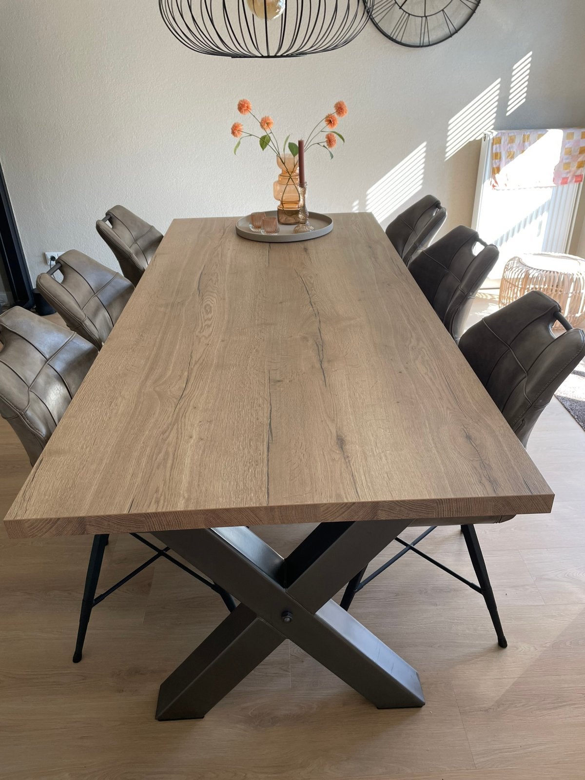 Complete eethoek , tafel en 6 stoelen., Huis en Inrichting, Ophalen, 200 cm of meer, 50 tot 100 cm, Zo goed als nieuw