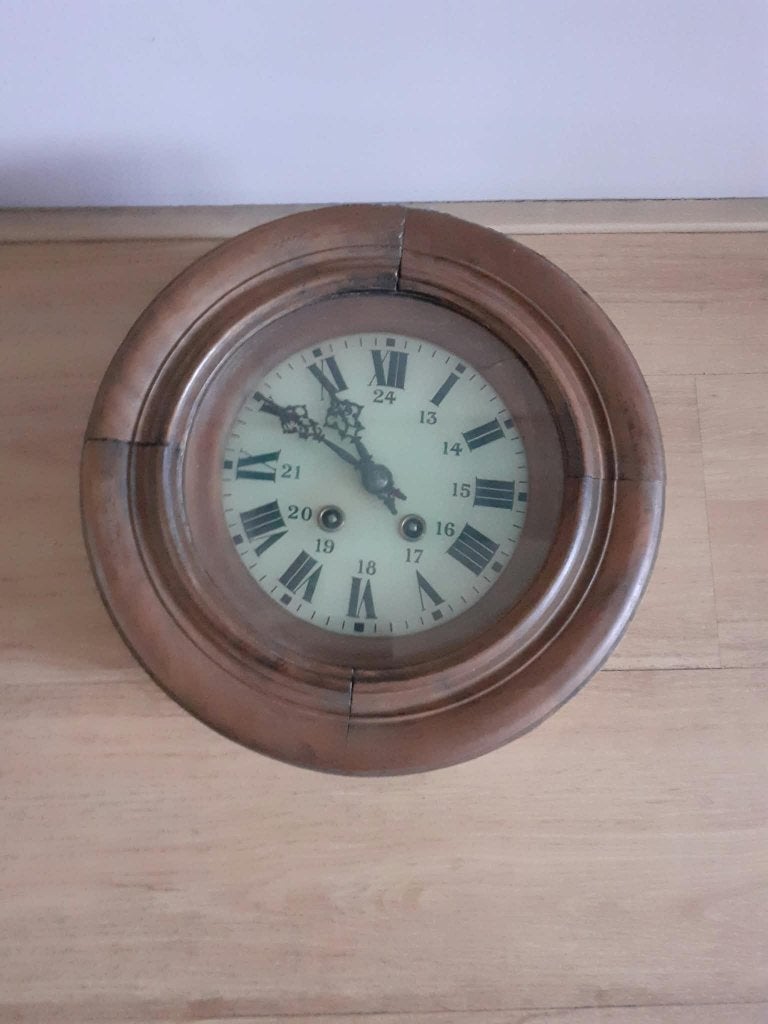 Antieke Stationsklok / Wandklok met Houten Kast –Compleet!, Ophalen