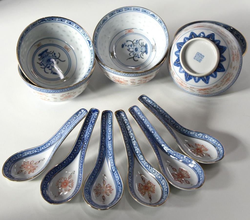 Jingdezhen rijstkommen porselein met bijpassende lepels, Antiek en Kunst, Antiek | Porselein, Ophalen of Verzenden