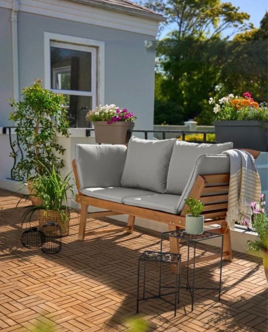 Acaciahouten Tuinbank met Kussens - Bank & Ligstoel, B, Ophalen, Zo goed als nieuw, Hout