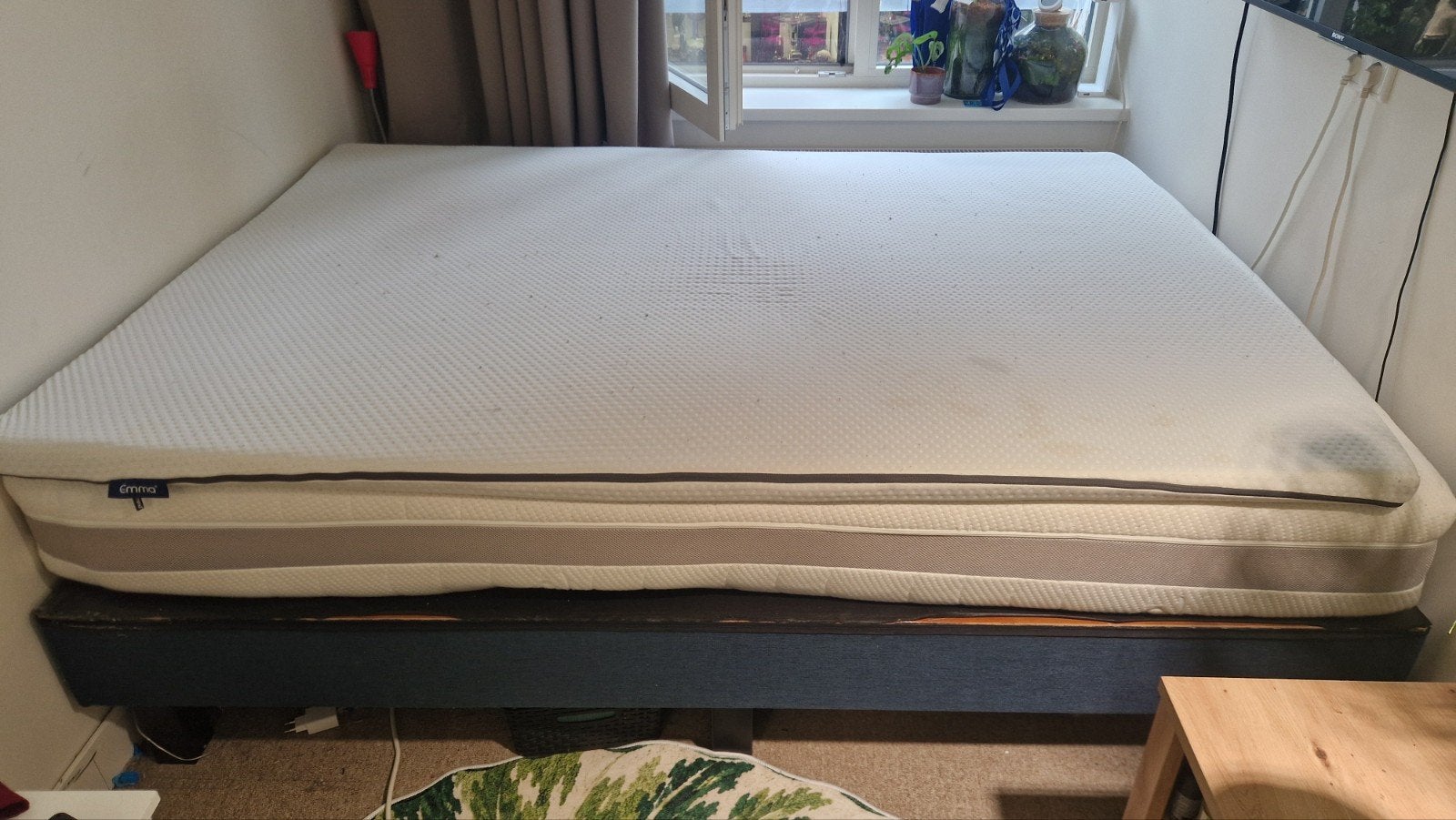 Blauwe boxspring 140x210 met matras zonder hoofdbord, Ophalen, Gebruikt, Blauw, 210 cm