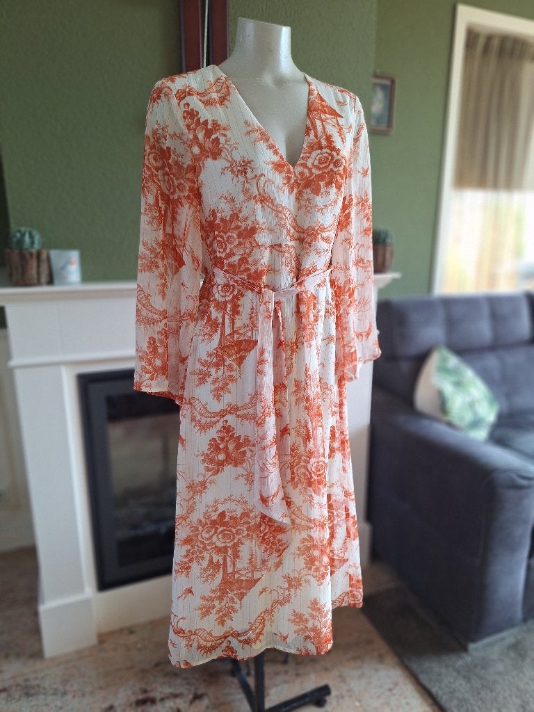 Y.A.S. YAS jurk voile oranje witte lange jurk M, Maat 38/40 (M), Verzenden, Oranje, Zo goed als nieuw