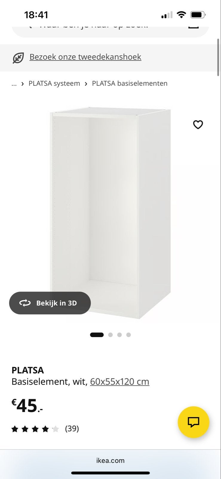 IKEA PLATSA Basiselement Wit 60x55x120 cm, Ophalen, 100 tot 150 cm, Nieuw, 50 tot 100 cm
