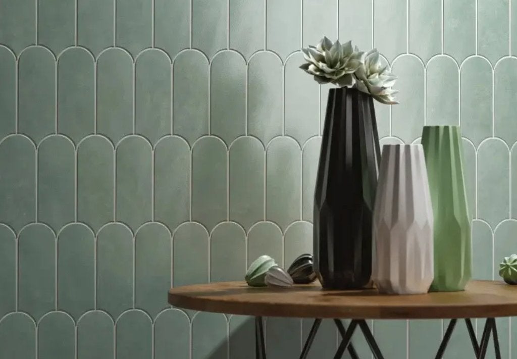 Jabo Alure wandtegel groen visschub 8x21.5cm - 1,5 doos, Doe-het-zelf en Verbouw, Nieuw, 20 tot 40 cm, Minder dan 5 m², Wandtegels