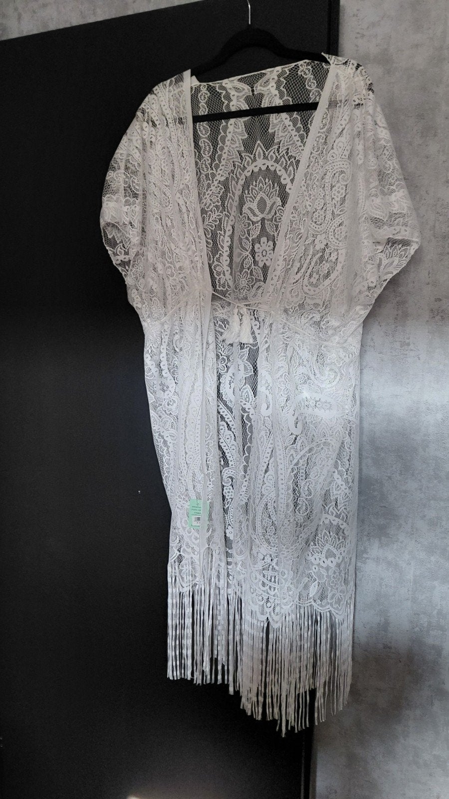 Witte kanten kimono met franjes, Onbekend, Ophalen of Verzenden, Nieuw