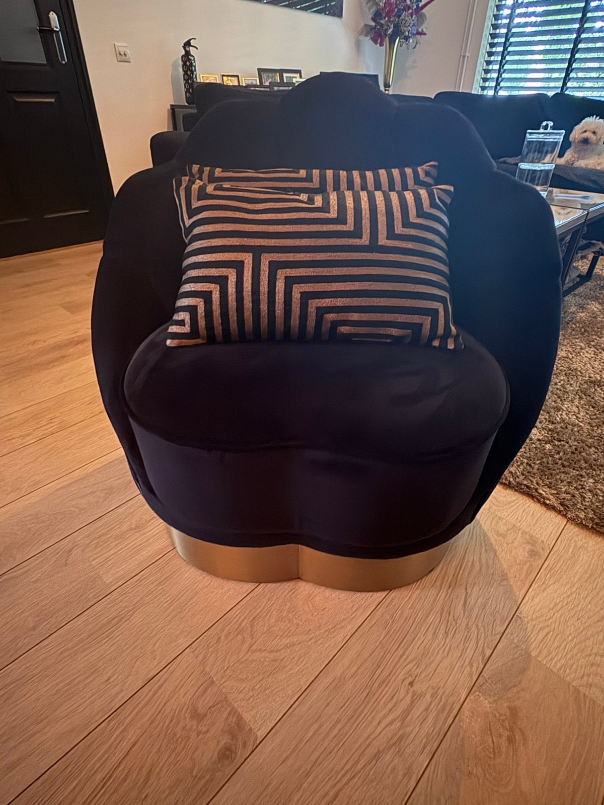 Richmond olivia fauteuil zwart velvet met goud, Ophalen, Zo goed als nieuw, 75 tot 100 cm, 50 tot 75 cm