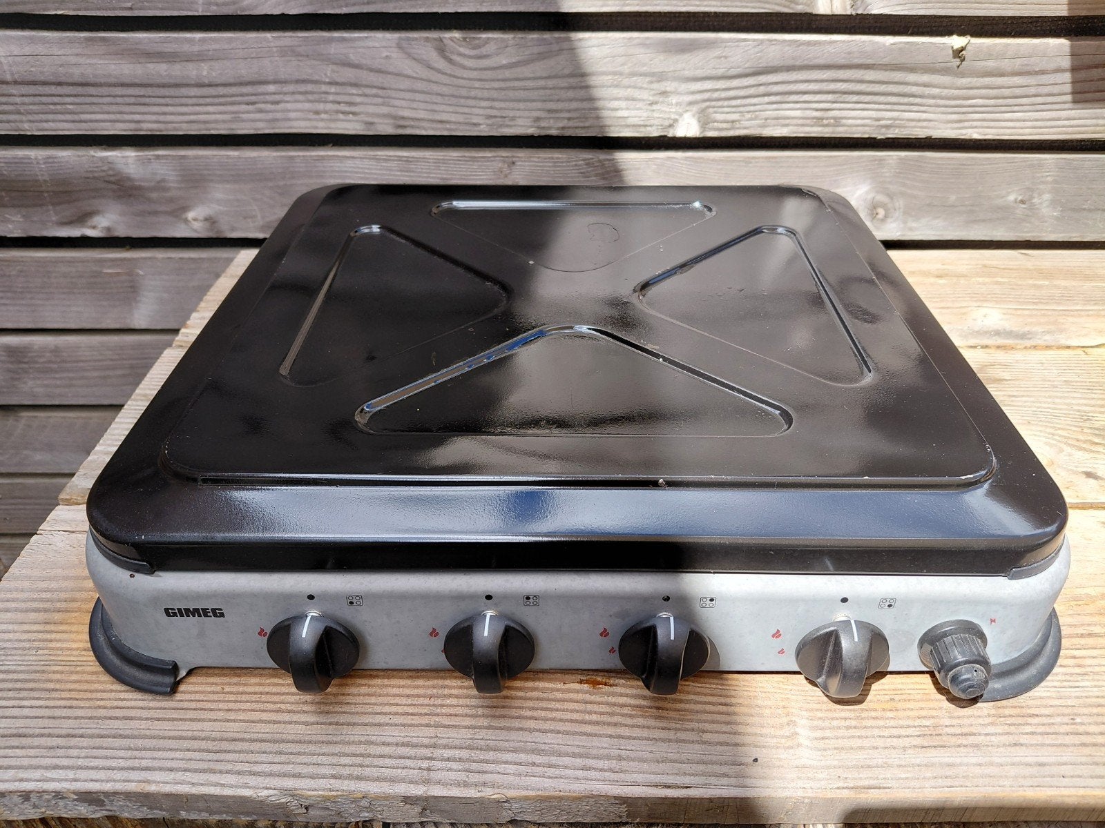 Gimeg 4-pits gasfornuis voor camping of buitenkeuken, Caravans en Kamperen, Ophalen of Verzenden, Gebruikt