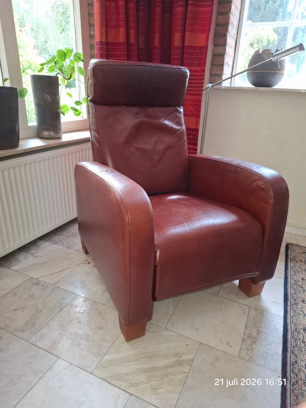 relax  fauteuil Prominent. Leer cognac kleur., Huis en Inrichting, Fauteuils, Ophalen, Gebruikt, Minder dan 75 cm, Leer