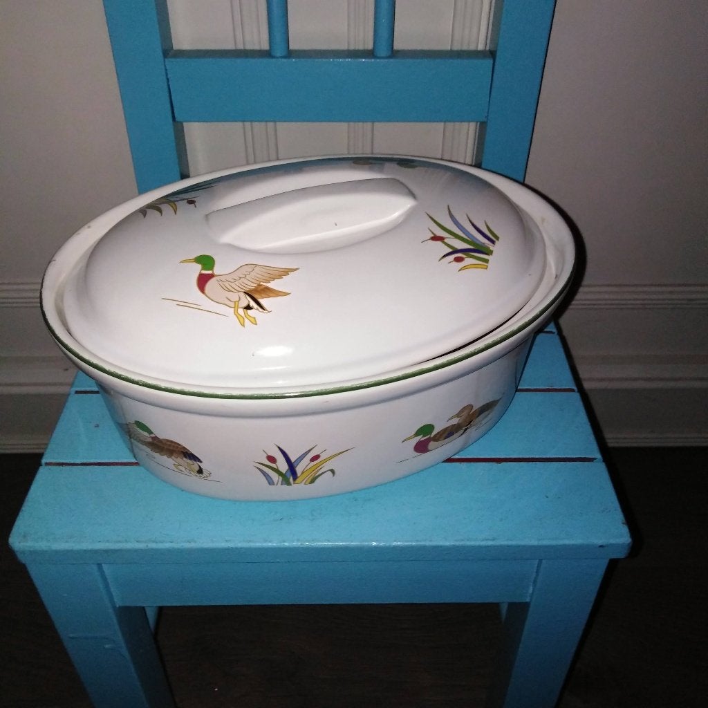 Pastei schaal met eendenafbeelding vintage, Huis en Inrichting, Ophalen, Gebruikt, Schaal of Schalen, Overige stijlen