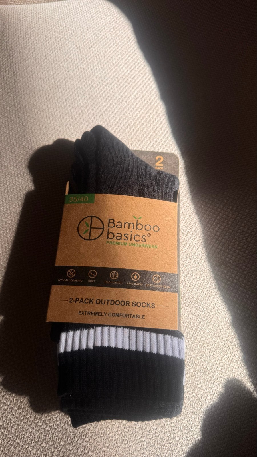 Bamboo Basics Outdoor Sokken - Zwart/Wit (2-pack), Sokken en Kniesokken, Zwart, Maat 35 t/m 38, Nieuw