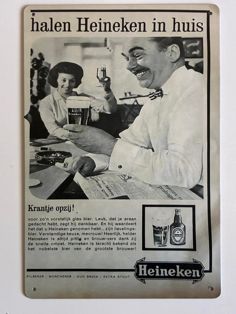 Oude reclame heineken jaren 50 Metalen bordjes 20x30cm, Reclamebord, Elspeet, Olt, Nieuw