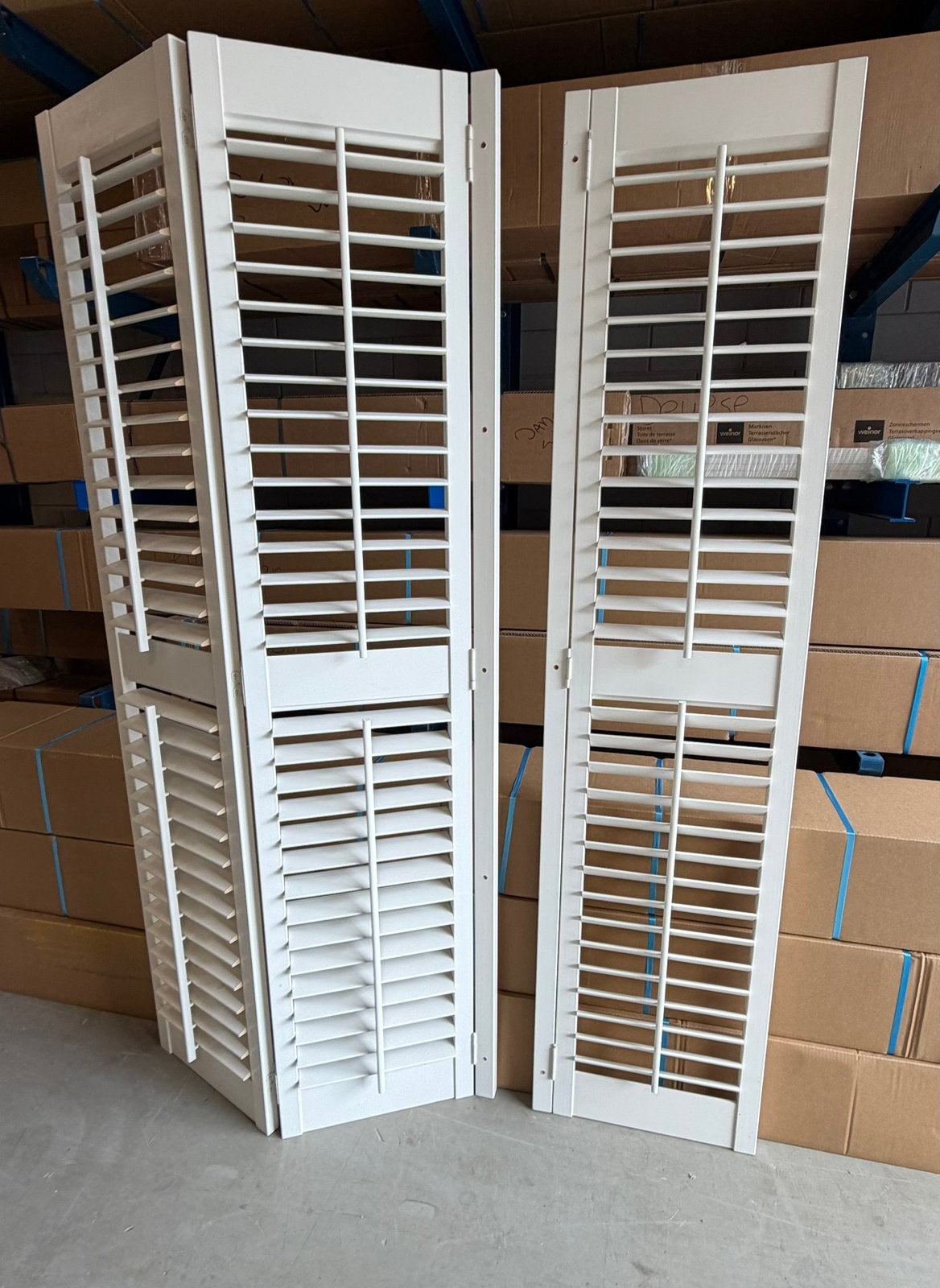 Witte shutters 192 cm hoog – 1 dubbele + 1 enkel paneel, Ophalen, Wit, Nieuw, 192 cm