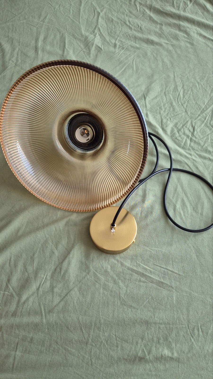 Vintage Plafondlamp met Geribbeld Glazen Kap, Nieuw, Glas, Vintage, Retro, Industrieel, E27 (groot)