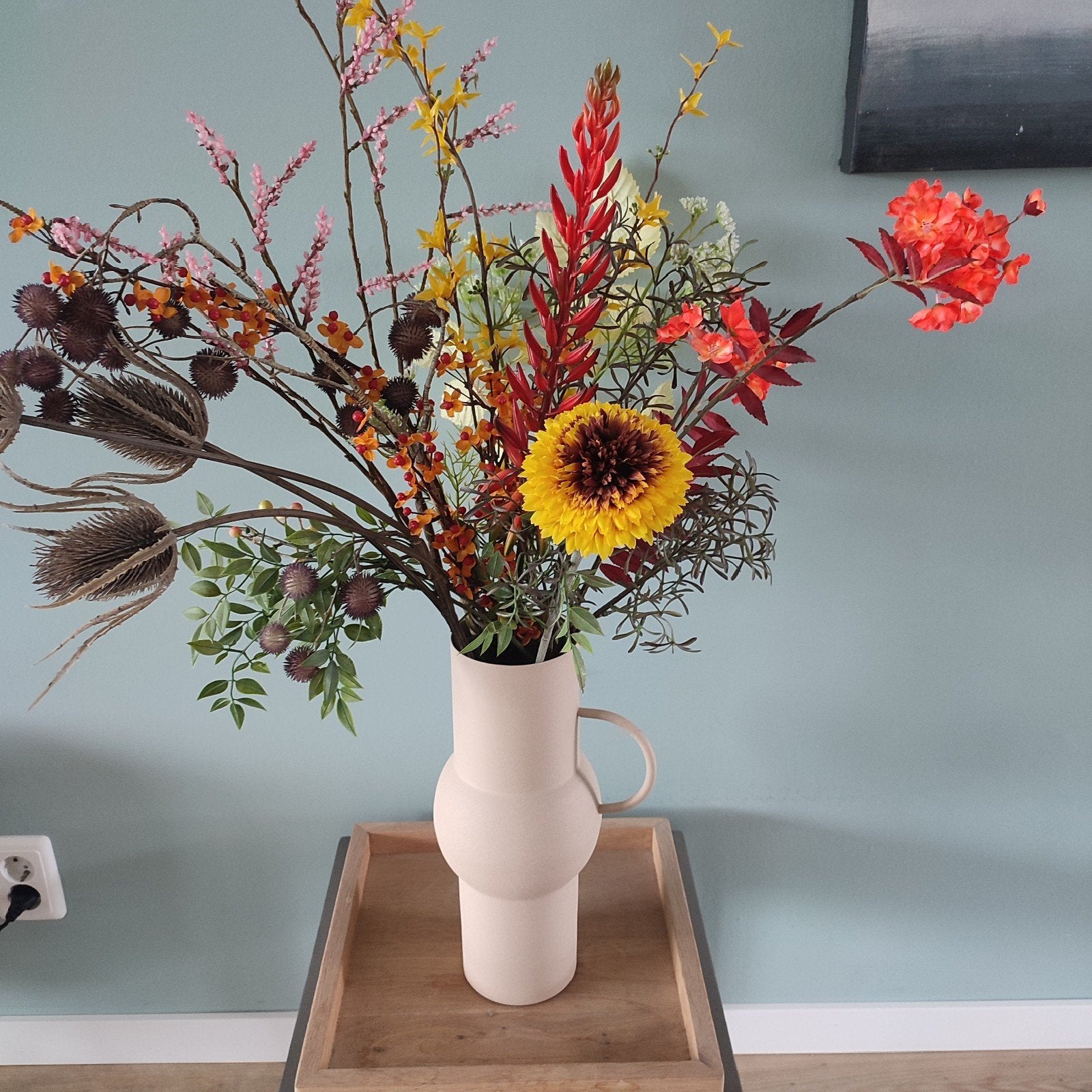 Prachtige vaas met kunstbloemen, Ophalen, Zo goed als nieuw