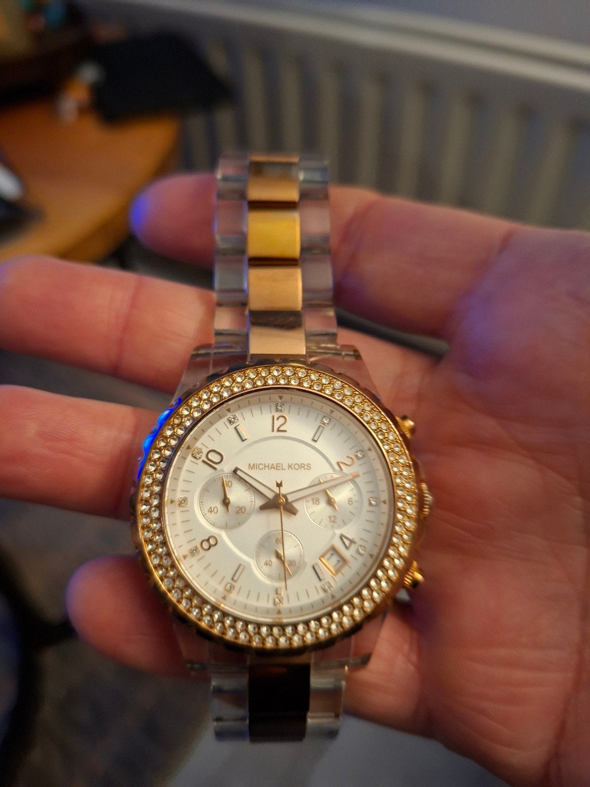 Michael Kors Dameshorloge met Strass en Roségoudkleurige, Overige merken, Staal, Ophalen of Verzenden, Zo goed als nieuw