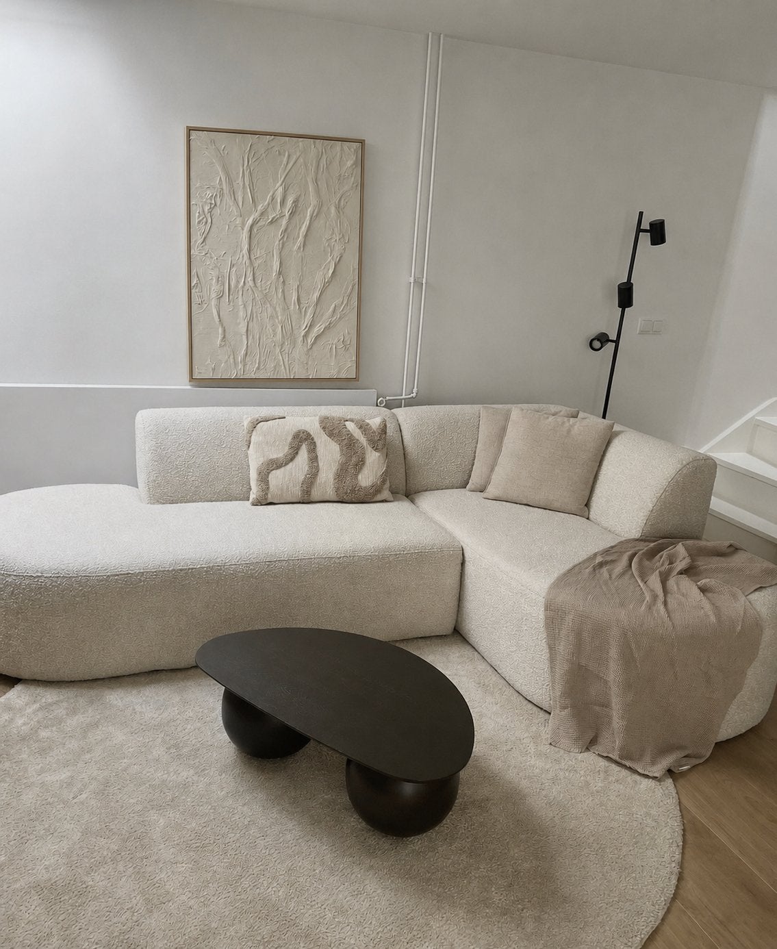 STOENSE Vloerkleed, laagpolig, ecru, 195 cm, Ophalen, Gebruikt, 150 tot 200 cm, Rond