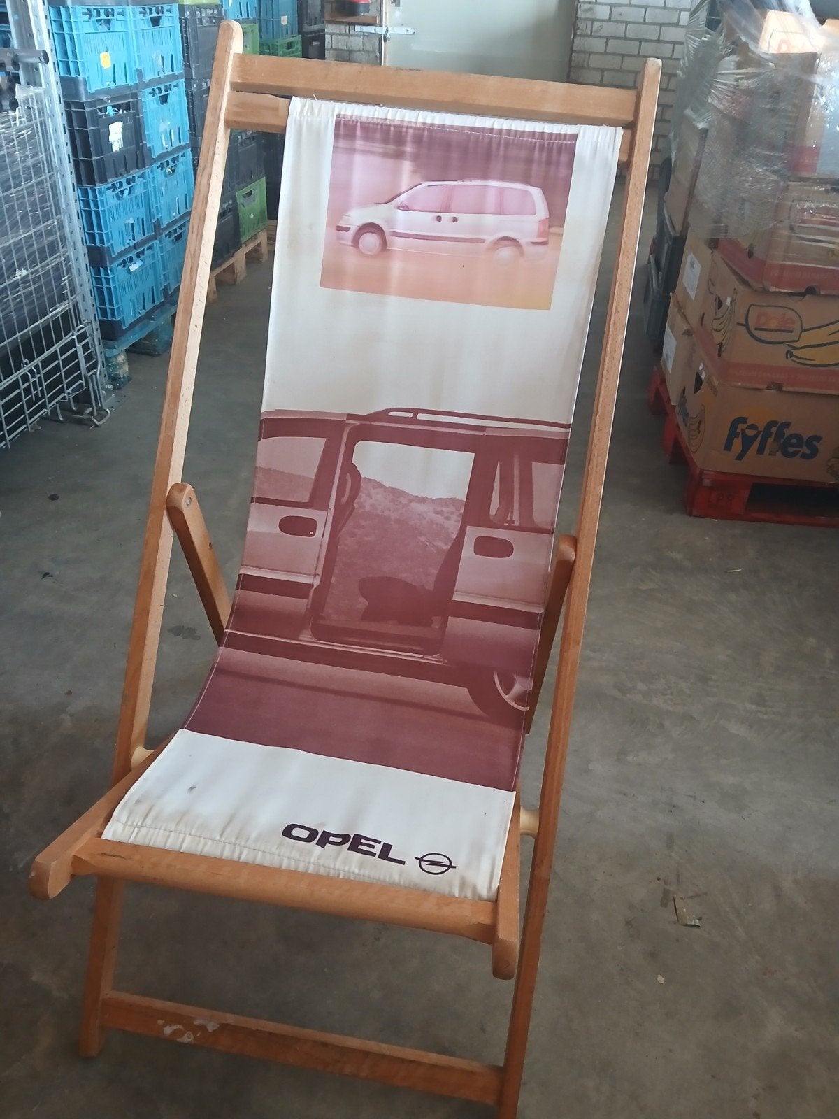 Opel strandstoel - Houten klapstoel met Opel logo, Ophalen, Gebruikt, Overige kleuren, Stof