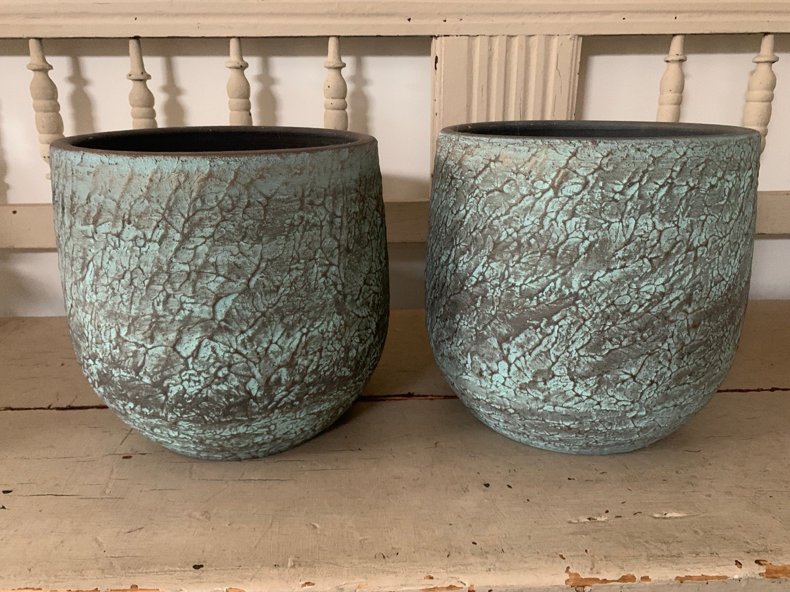 Set van 2 decoratieve bloempotten met craquelé effect, Ophalen, Overige materialen, Minder dan 30 cm, Minder dan 60 cm