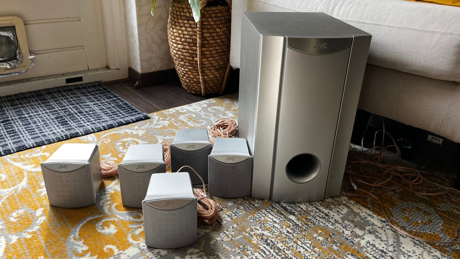 Jvc subwoofer en 5 boxjes, Ophalen, Gebruikt, Subwoofer, JVC