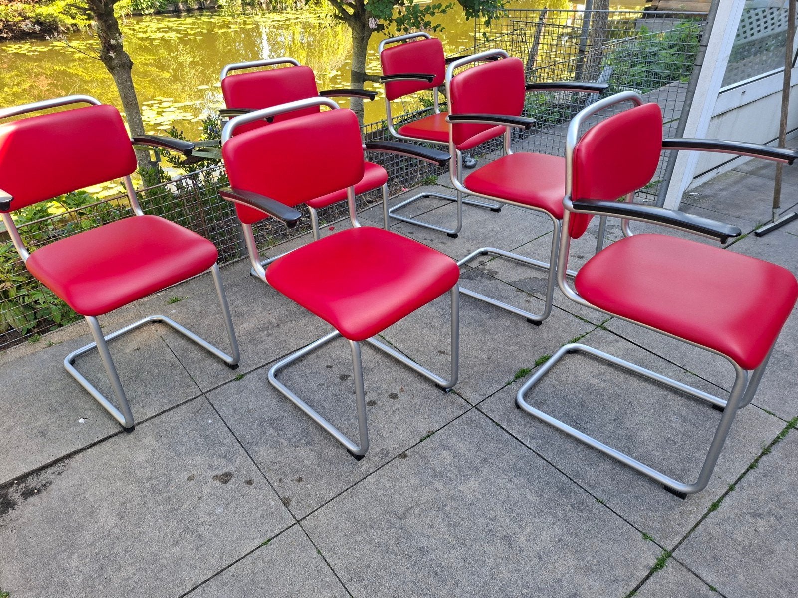 6 x gispen 201 rood leer, Huis en Inrichting, Stoelen, Ophalen, Zo goed als nieuw, Rood, Leer