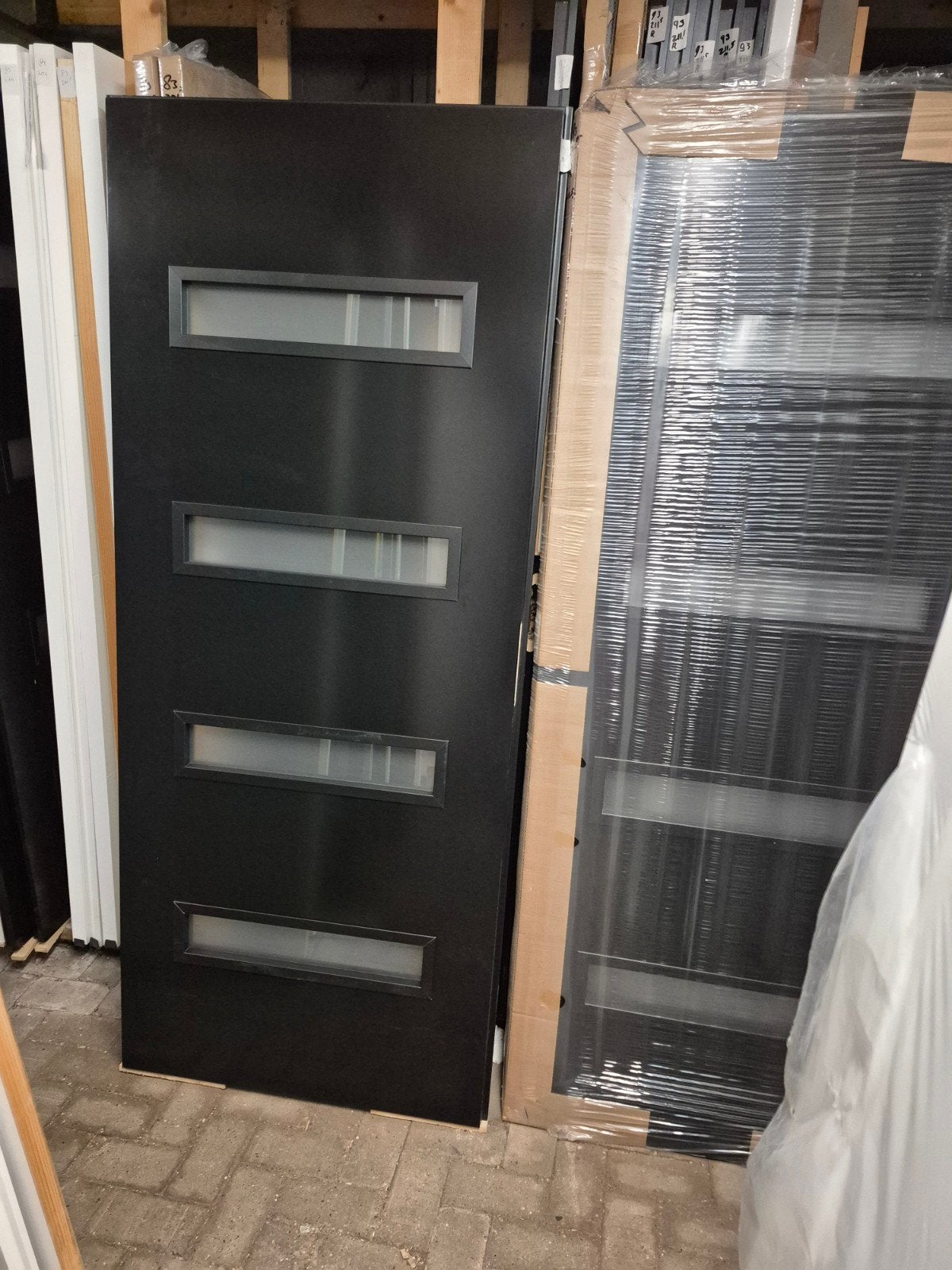 83x201,5cm binnendeur opdek rechts zwart met mat glas TW1, Doe-het-zelf en Verbouw, Deuren en Horren, 80 tot 100 cm, ., Binnendeur