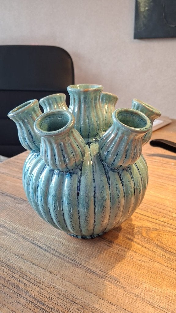 PTMD turquoisekleurige tulpenvaas, Overige kleuren, Nieuw, Ophalen of Verzenden, 22 cm