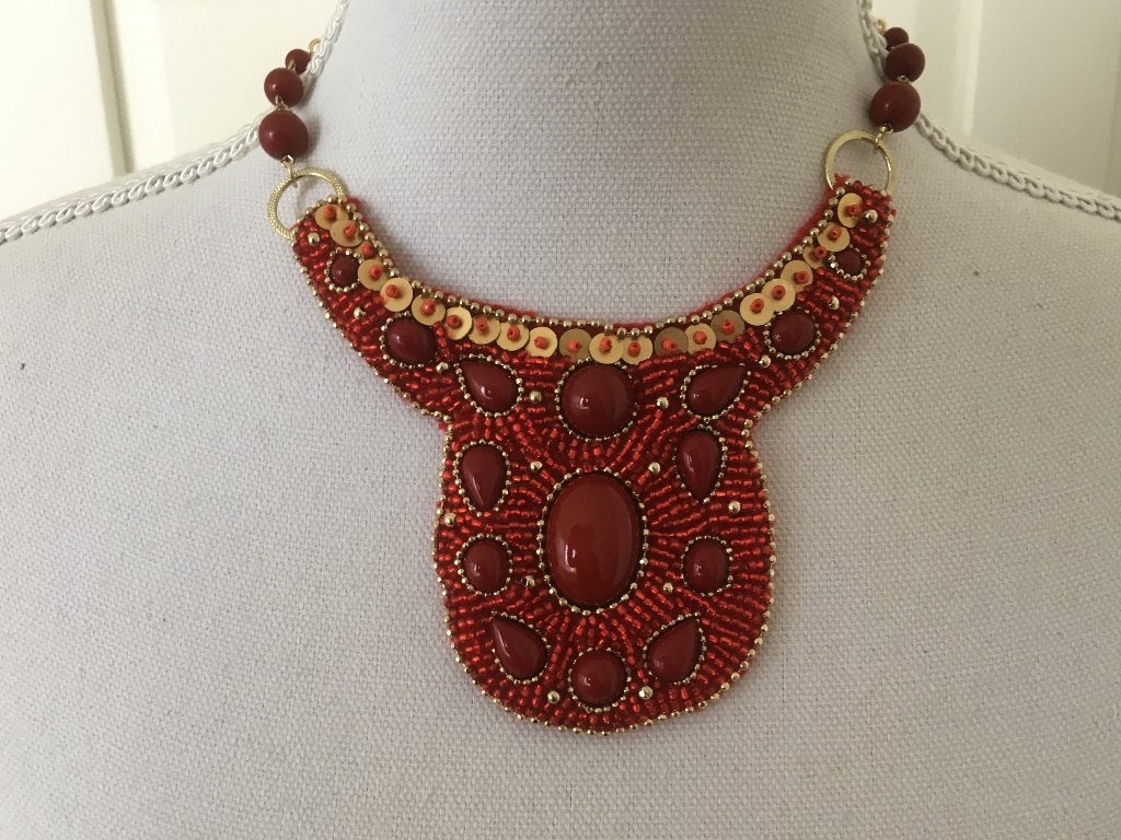 Karma Bijou Brigitte rode kraaltjes statement ketting, Met hanger, Overige materialen, Nieuw, Ophalen of Verzenden