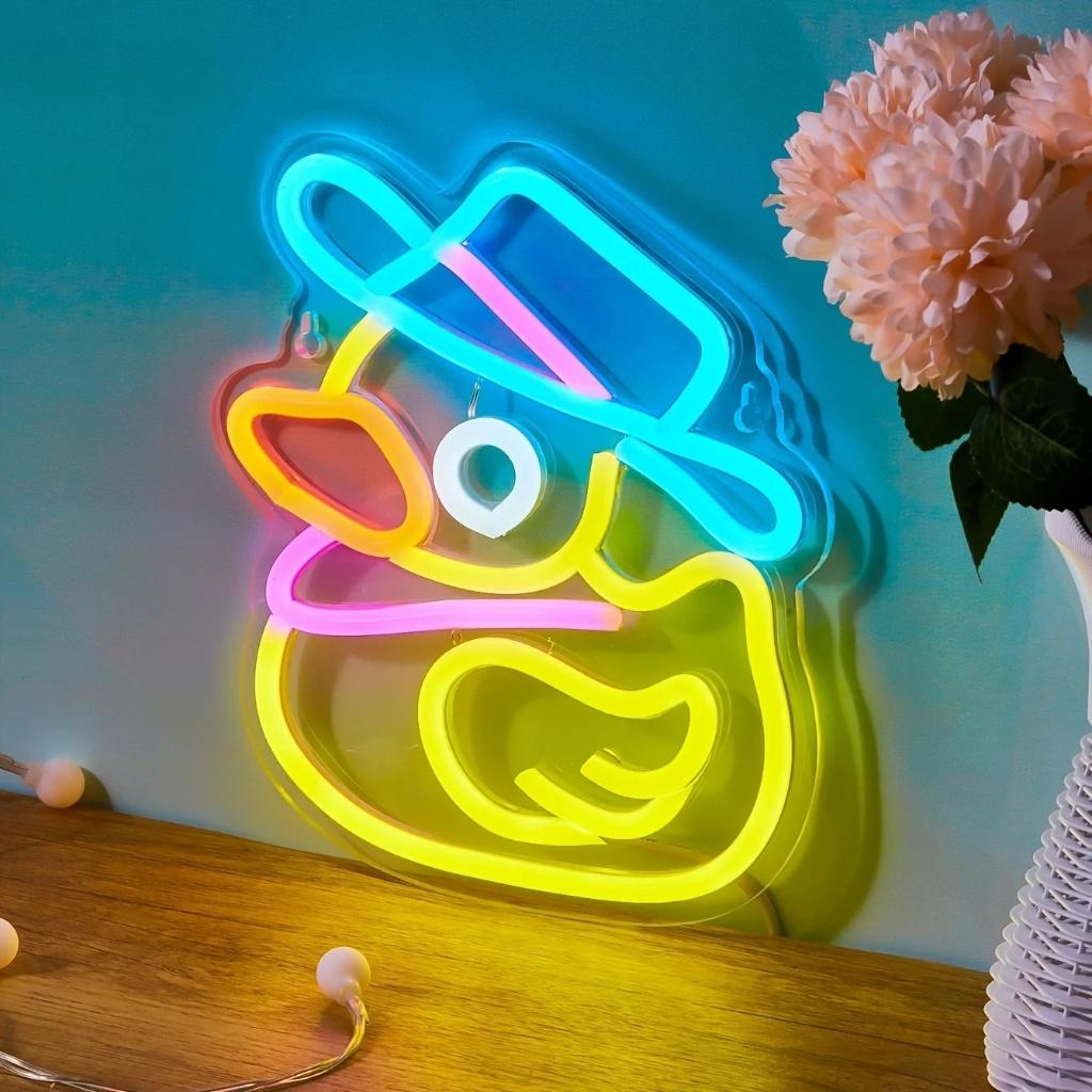 LED lamp neon stijl Eendje met hoed (23,4x22cm), Ophalen of Verzenden, Nieuw, Lichtbak of (neon) lamp