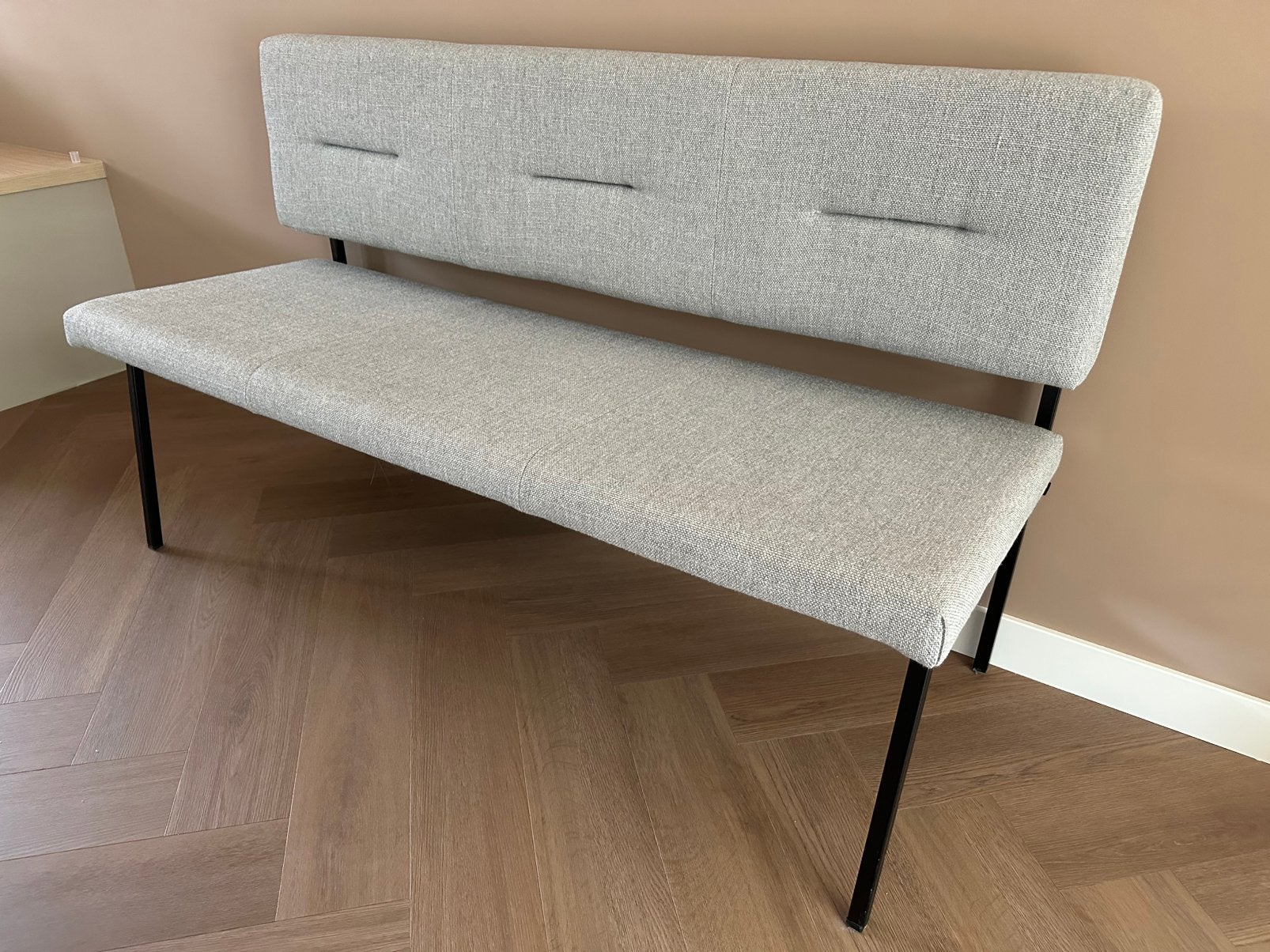 Mooi eetkamerbankje Dexter 148 cm, Ophalen, Tweepersoons, 75 tot 100 cm, Zo goed als nieuw