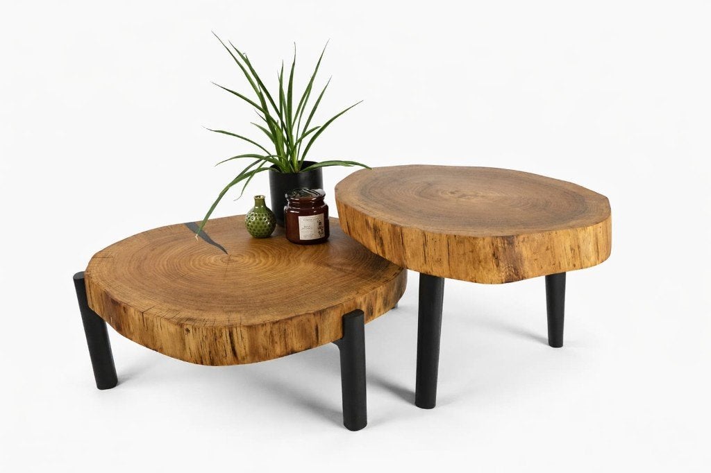Boomstam salontafels - massief iepen, Ophalen, Eikenhout, 50 tot 100 cm, Nieuw