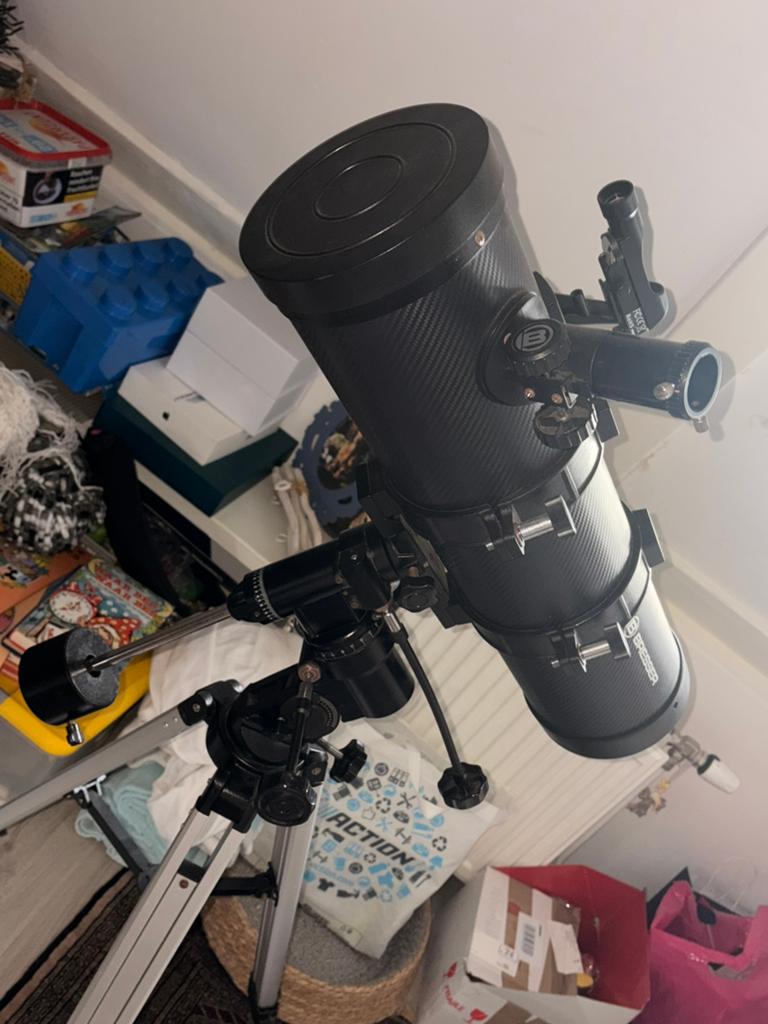 Bresser eq telescoop compleet, Ophalen of Verzenden, Zo goed als nieuw, Minder dan 80 mm, Lenzentelescoop (refractor)