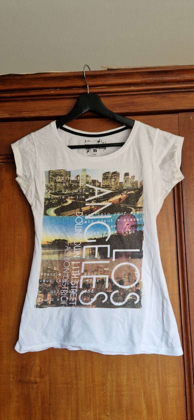Wit T-shirt met Los Angeles print - Maat 36 (S), Atmosphere, Wit, Ophalen of Verzenden, Zo goed als nieuw
