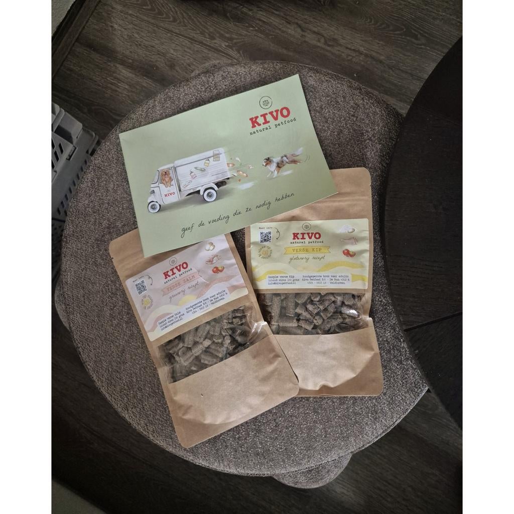 Kivo adult honden brokjes - Verse kip 150g & zalm 150g, Verzenden, Hond