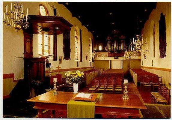 Hindeloopen - Interieur Grote Kerk, Ophalen of Verzenden, 1960 tot 1980, Ongelopen, Friesland