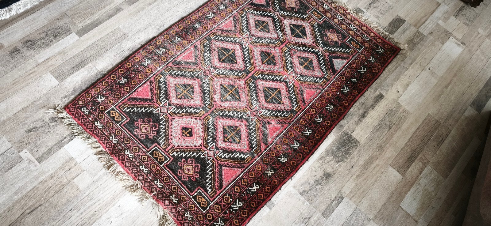 Vintage Handgeknoopt Tapijt - 145x90 cm, Grijs, Gebruikt, 100 tot 150 cm, 50 tot 100 cm