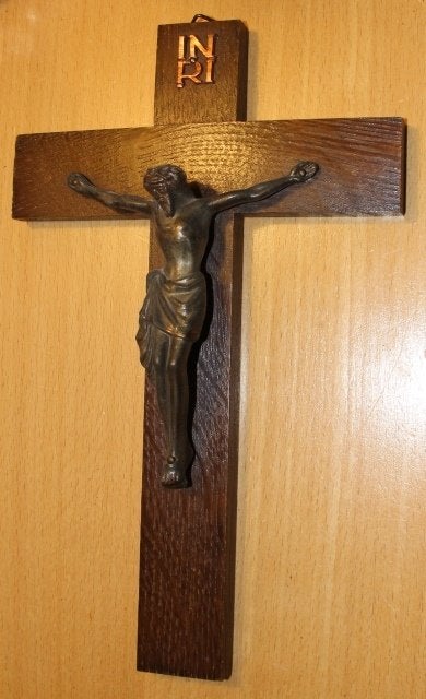 Kruisbeeld met corpus - 25 x 16,5 cm - 107381, Ophalen of Verzenden, Gebruikt, Beeld(je), Christendom | Katholiek