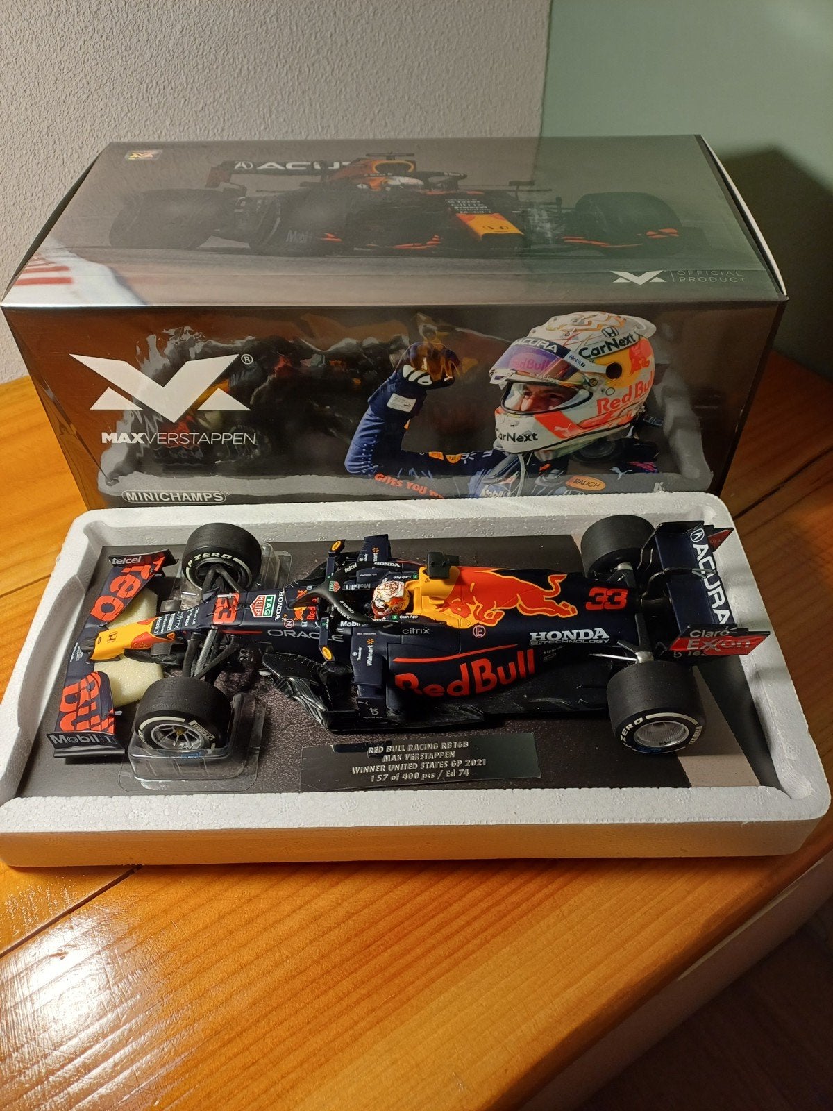 Max Verstappen schaalmodel Red Bull RB16B 1:18 US GP, Ophalen of Verzenden, Nieuw, Formule 1
