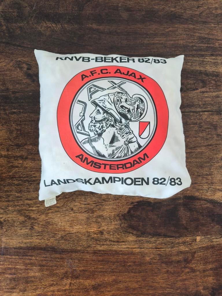 Vintage Ajax KNVB Beker & Landskampioen 82/83 Kussen, Verzenden, Gebruikt, Wit, Vierkant
