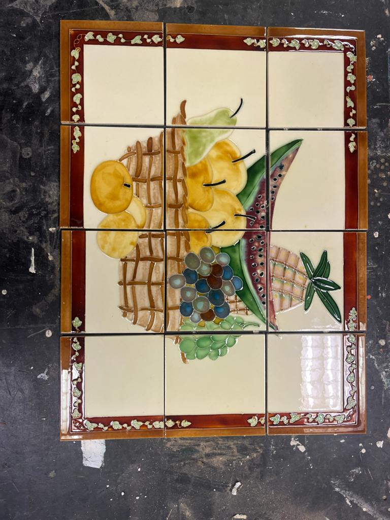 Vintage Tegeltableau met Fruitmotief - Handgeschilderd, Antiek en Kunst, Ophalen