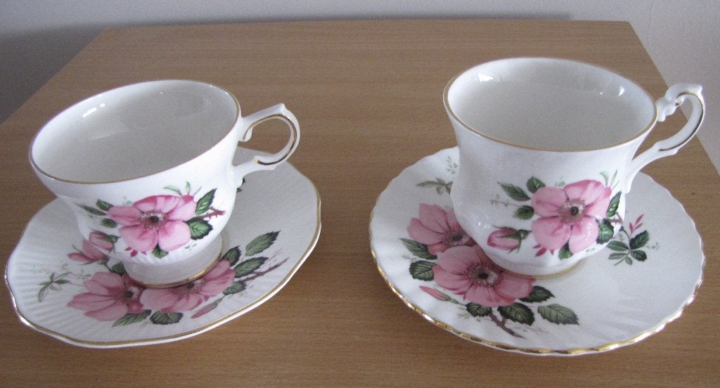 2 Engelse kop en schotel Rosina Fine Bone China, Huis en Inrichting, Keuken | Servies, Ophalen, Overige merken, Zo goed als nieuw