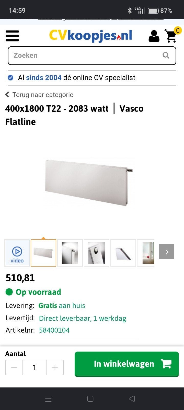 Te koop Vasco flatline radiator 1800x400 t22, Ophalen, 60 tot 150 cm, Radiator, 30 tot 80 cm