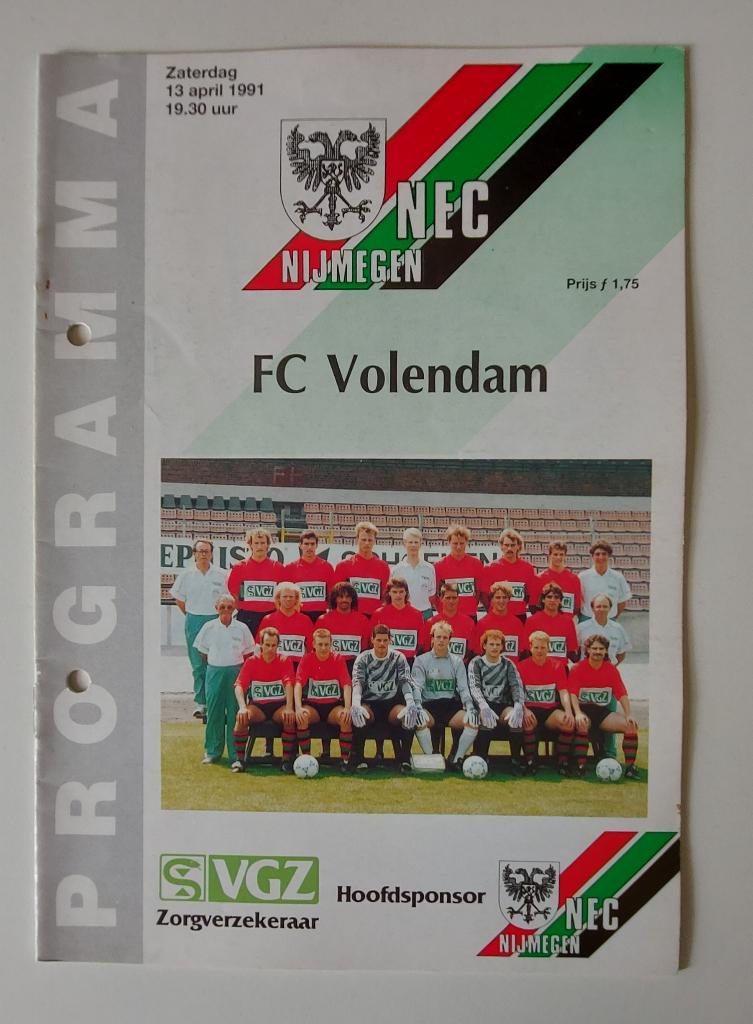 Programma-boekje NEC Nijmegen - FC Volendam 1991, Verzenden, Gebruikt, Overige binnenlandse clubs, Boek of Tijdschrift