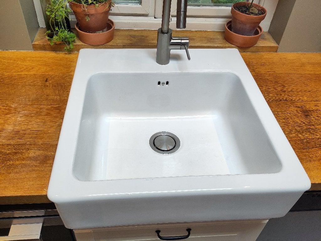 IKEA DOMSJÖ keramische spoelbak wit 62x66 cm, Ophalen, Gebruikt, Wit, 50 tot 100 cm