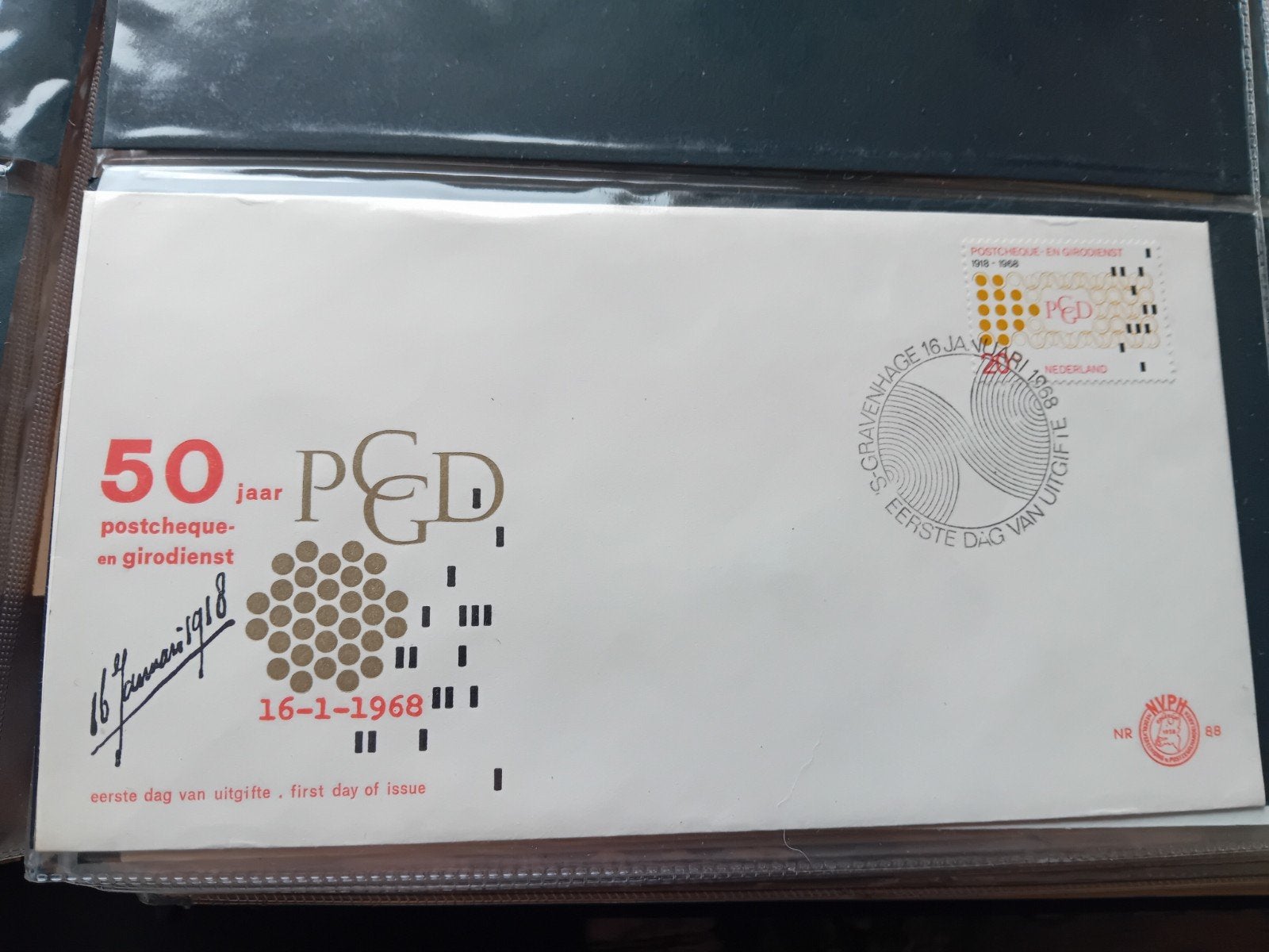 Eerste Dag Envelop 50 Jaar Postcheque- en Girodienst, Ophalen of Verzenden, Nederland