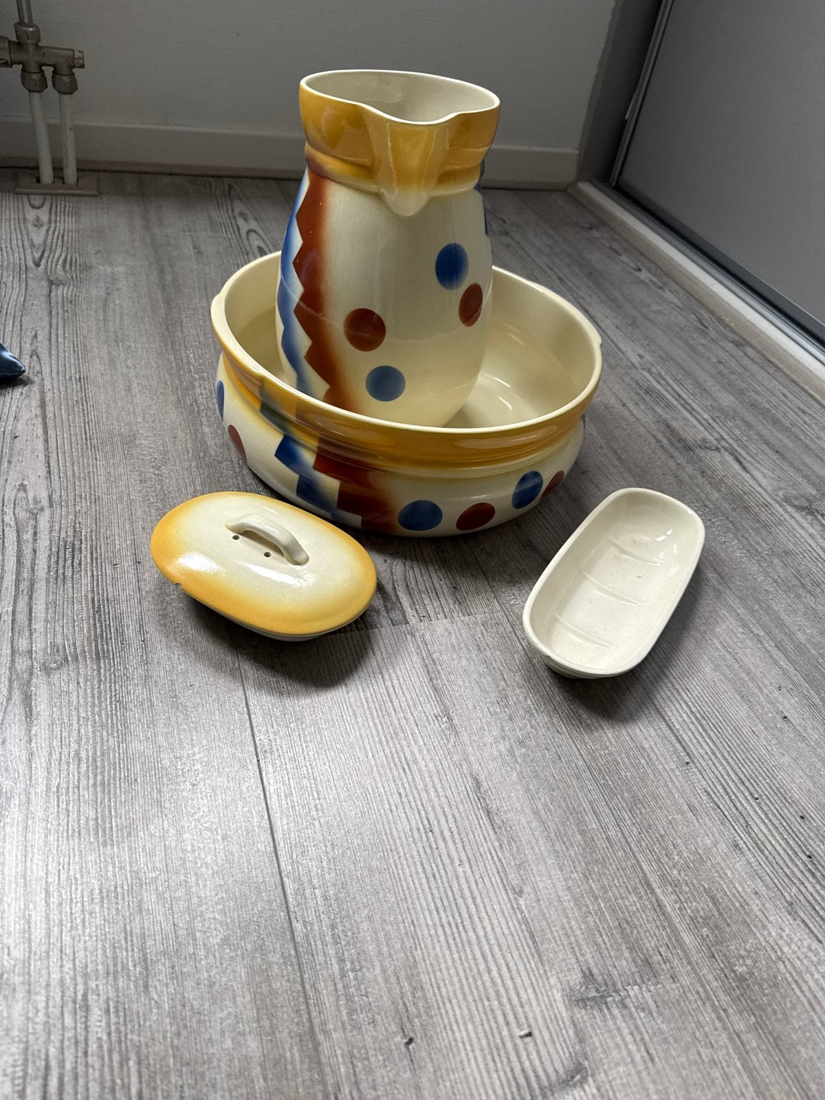 Vintage waskom en kan set met zeepbakje, Ophalen of Verzenden